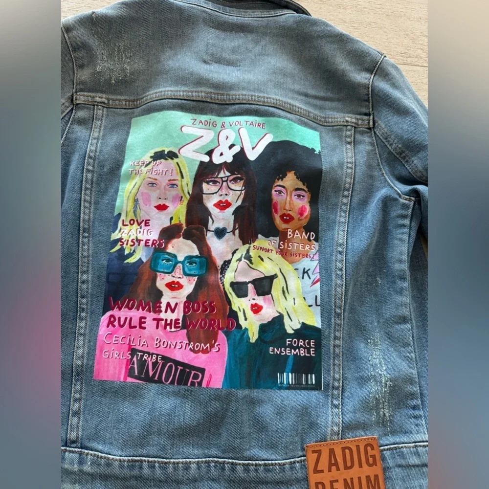 Zadig & Voltaire Light Blue Denim Jacket with Back Graphic Patch